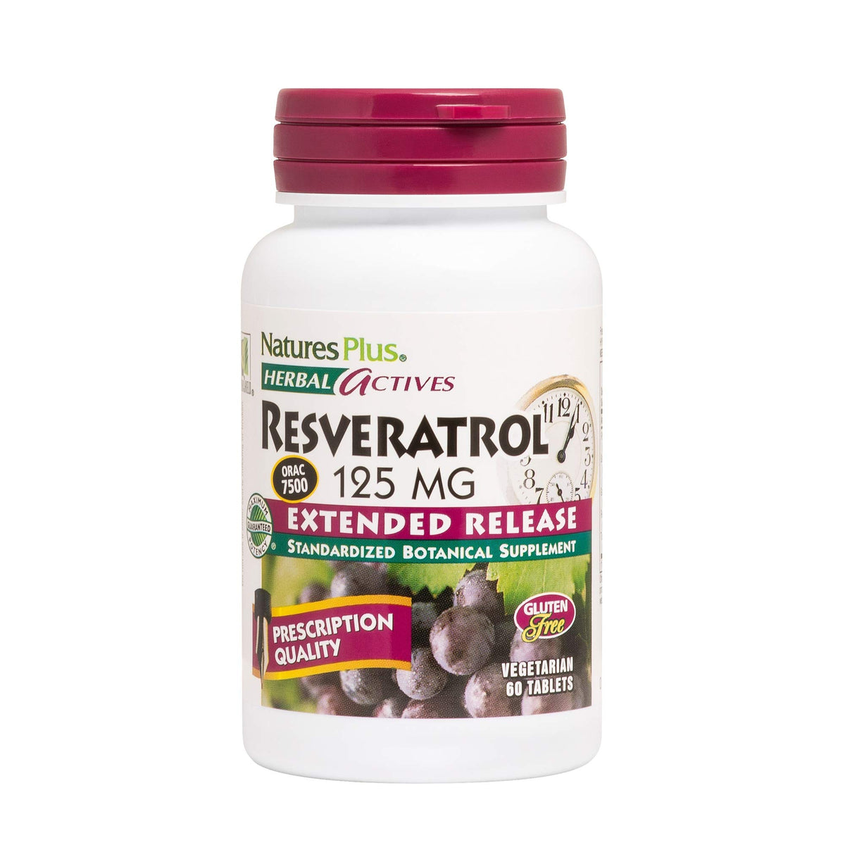 NaturesPlus Resveratrol 125 mg 60 tablettes vue de face