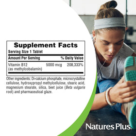 NaturesPlus Shot-O-B12 5000 mcg comprimés à libération prolongée, côté