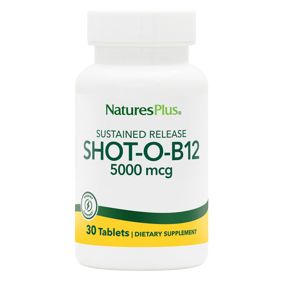 NaturesPlus Shot-O-B12 5000 mcg comprimés à libération prolongée, vue de face