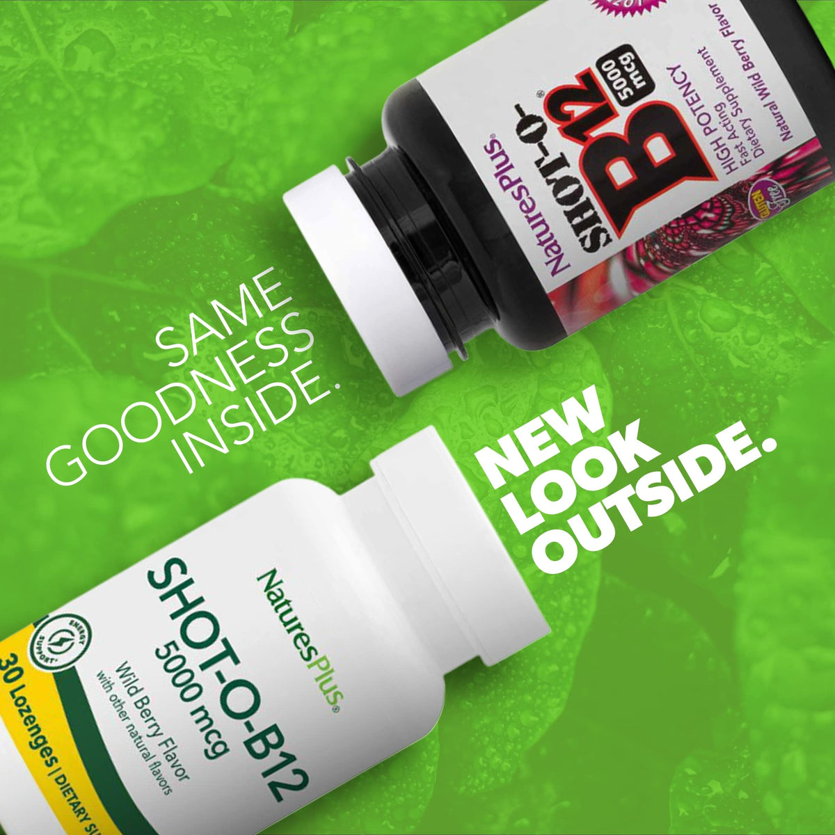 NaturesPlus Shot-O-B12 vue de dos avec informations nutritionnelles