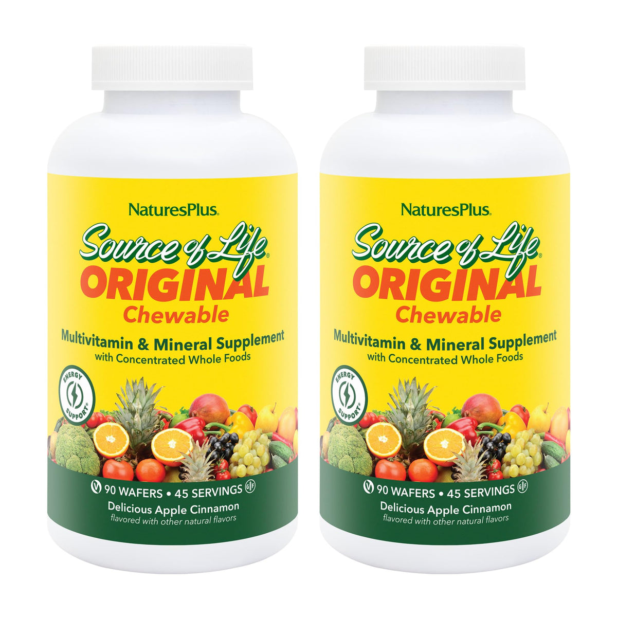 NaturesPlus Source of Life Adult Chewable 90 comprimés Pomme Cannelle - vue de face