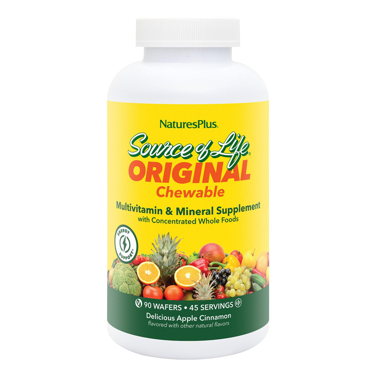 NaturesPlus Source of Life Adult Chewable 90 Wafers Pomme Cannelle vue de face