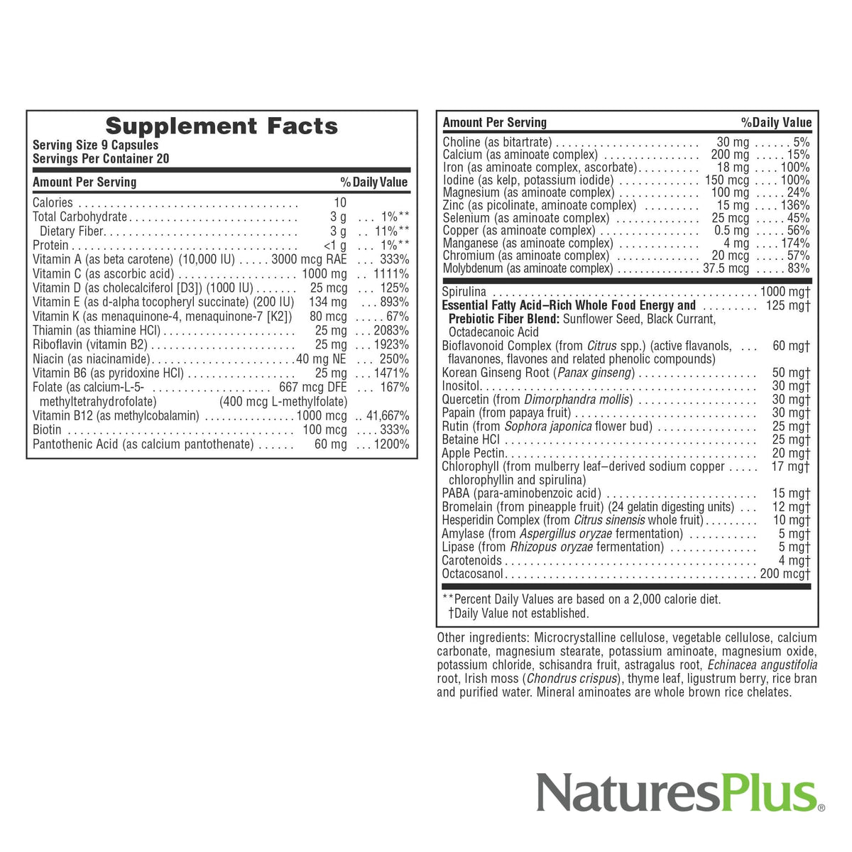 NaturesPlus Source of Life capsules avec des ingrédients naturels