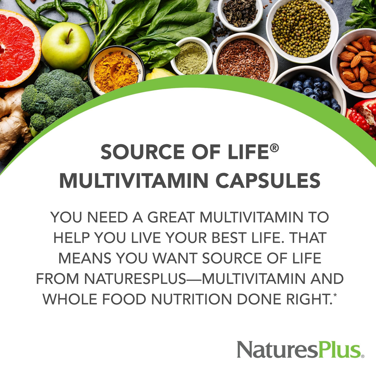 NaturesPlus Source of Life capsules sur une surface blanche