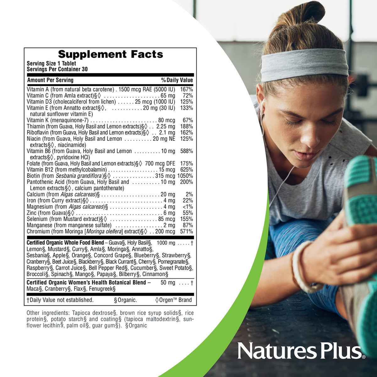 NaturesPlus Source of Life Garden Multivitamine Femme 30 comprimés vue de côté
