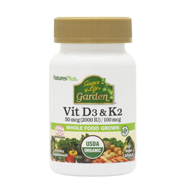 NaturesPlus Source of Life Garden Vitamine D3 & K2 60 capsules vue de face