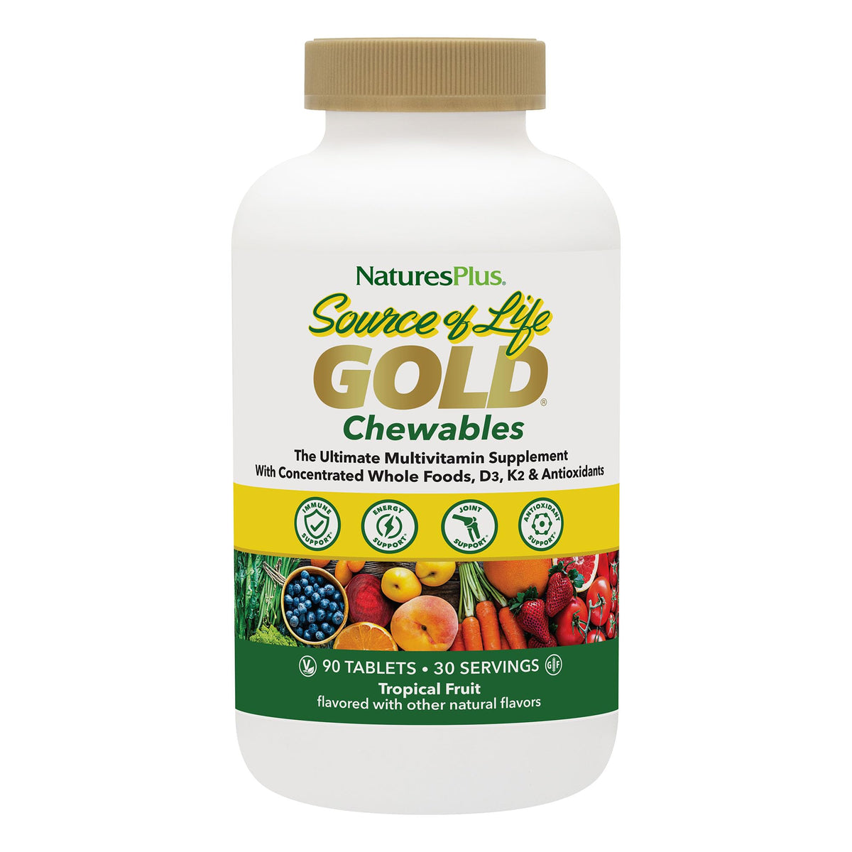 NaturesPlus Source of Life GOLD 90 comprimés végétariens au goût tropical
