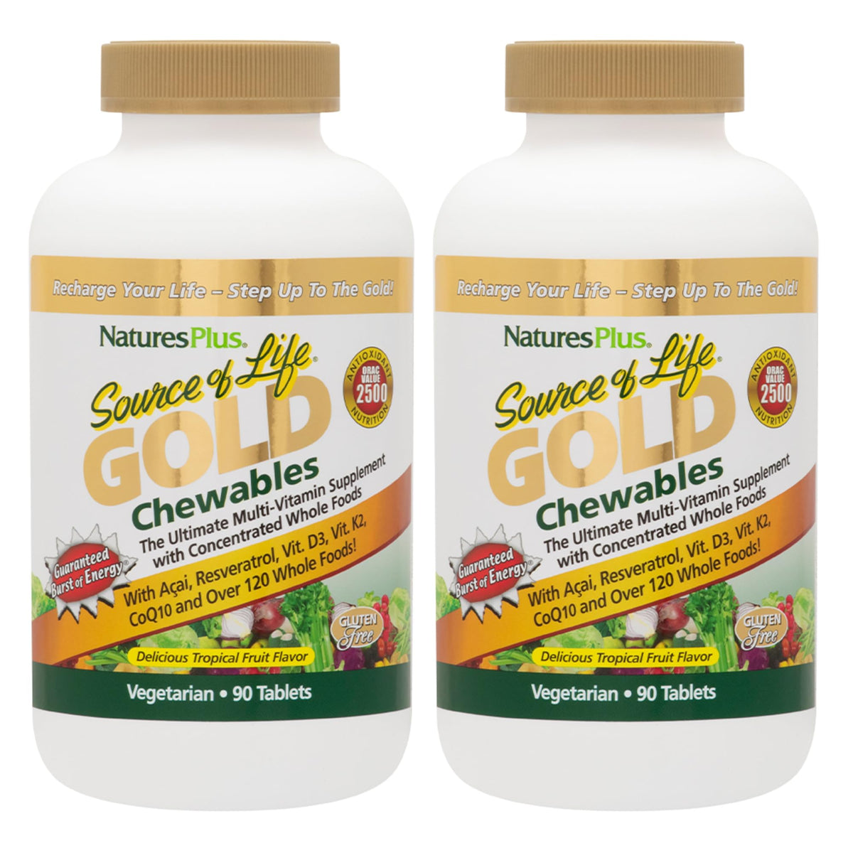 NaturesPlus Source of Life GOLD Multivitamin 90 comprimés à mâcher, vue de face