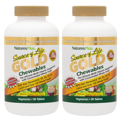 NaturesPlus Source of Life GOLD Multivitamin 90 comprimés à mâcher, vue de face