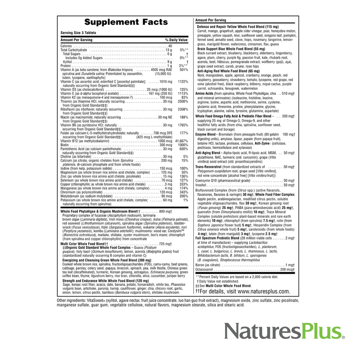 NaturesPlus Source of Life GOLD Multivitamin comprimés à mâcher, vue de côté