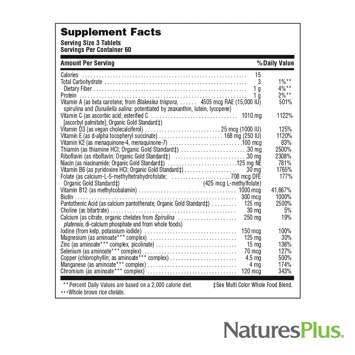 NaturesPlus Source of Life GOLD Multivitamine 180 comprimés en situation