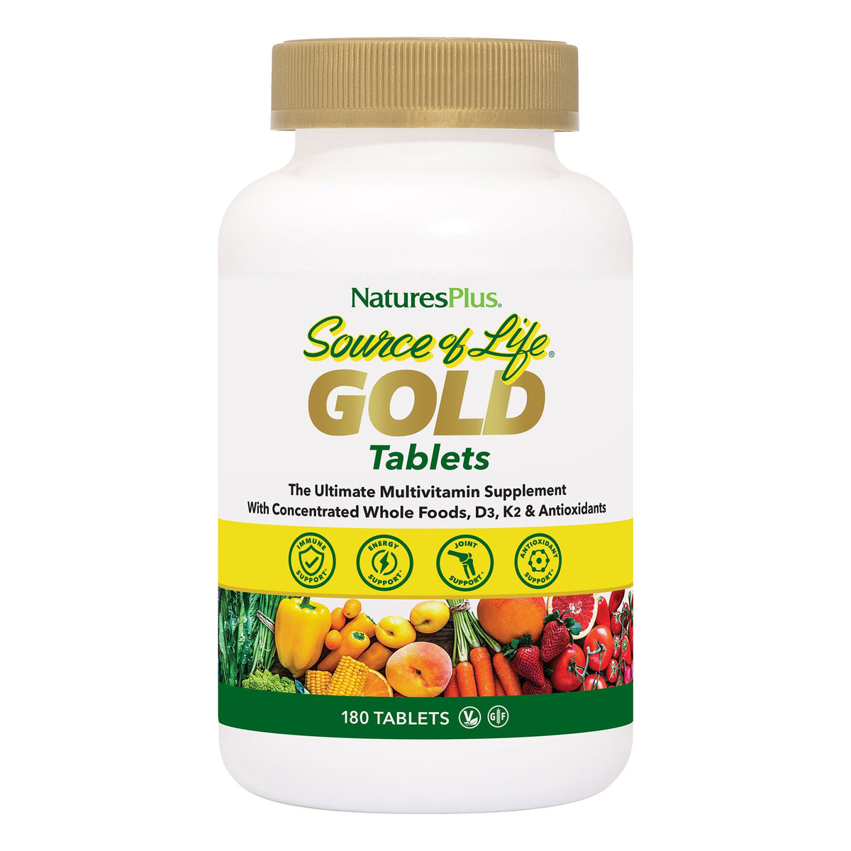 NaturesPlus Source of Life GOLD Multivitamine 180 comprimés vue avant