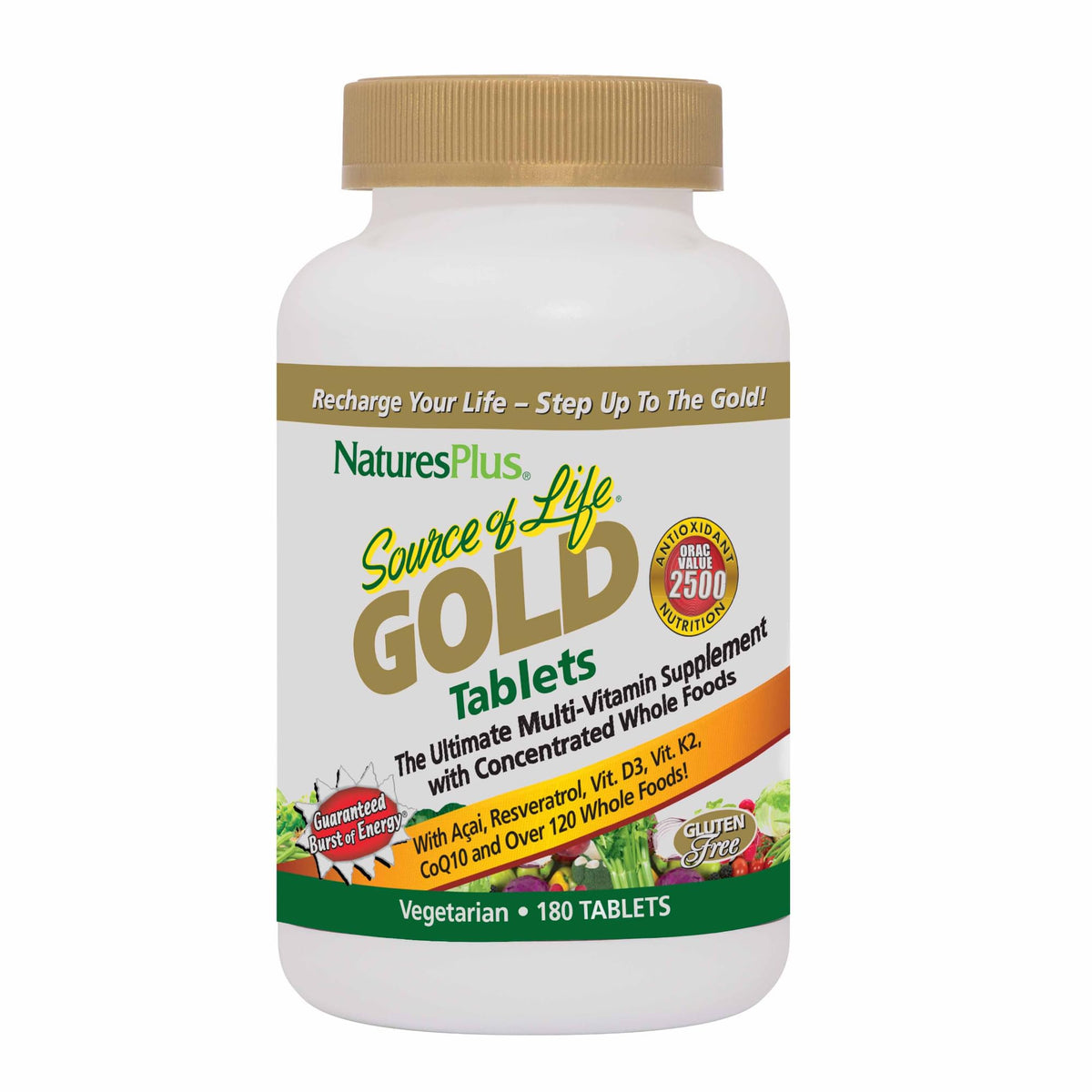 NaturesPlus Source of Life GOLD Multivitamine 180 comprimés vue de face