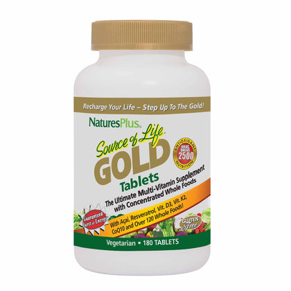 NaturesPlus Source of Life GOLD Multivitamine 180 comprimés vue de face