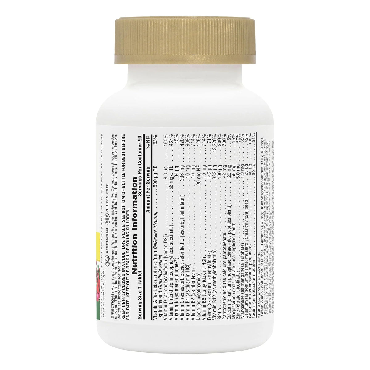 NaturesPlus Source of Life GOLD Multivitamines 180 Mini-Tabs étiquette avec ingrédients