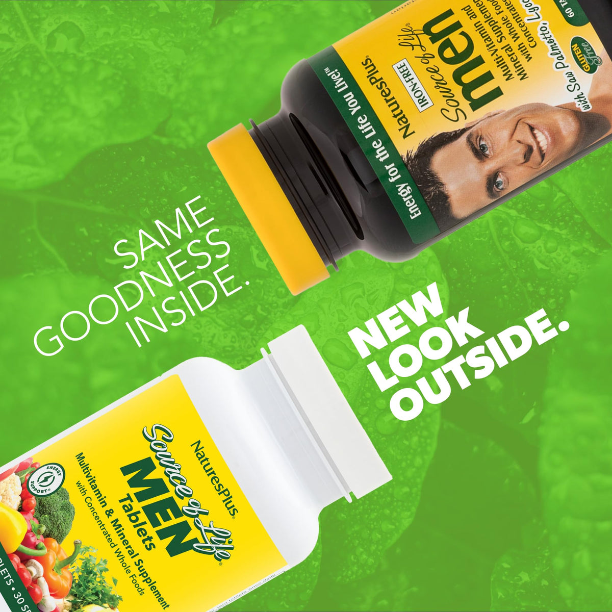 NaturesPlus Source of Life Men comprimés montrant la taille et la forme