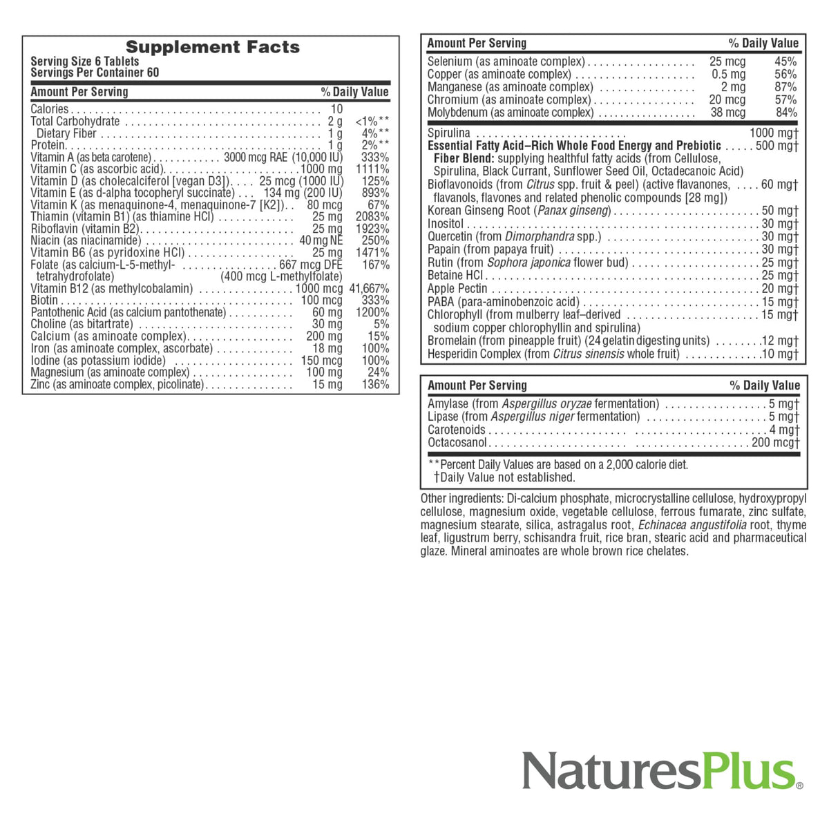 NaturesPlus Source of Life Mini-Tabs 360 comprimés sur une table