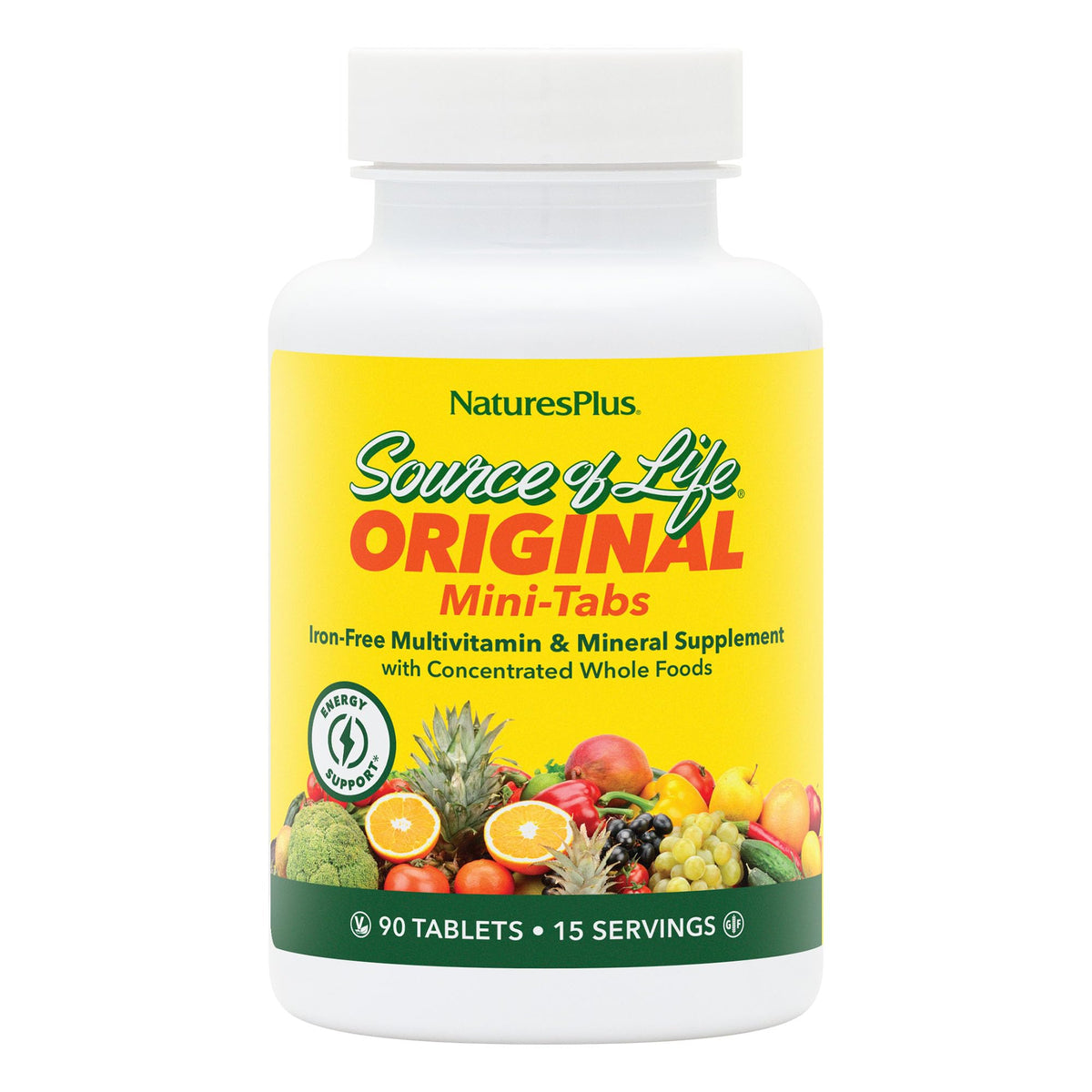 NaturesPlus Source of Life Mini-Tabs sans Fer 90 comprimés vue de face