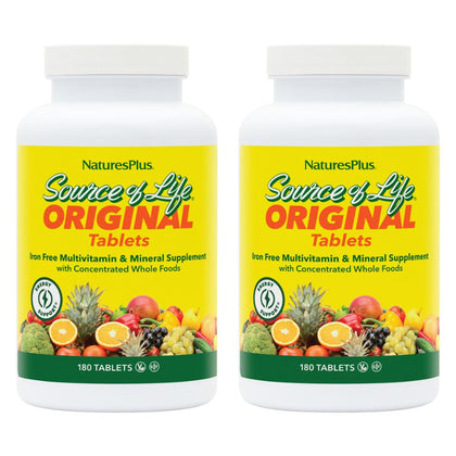 NaturesPlus Source of Life No Iron 180 comprimés, vue de face