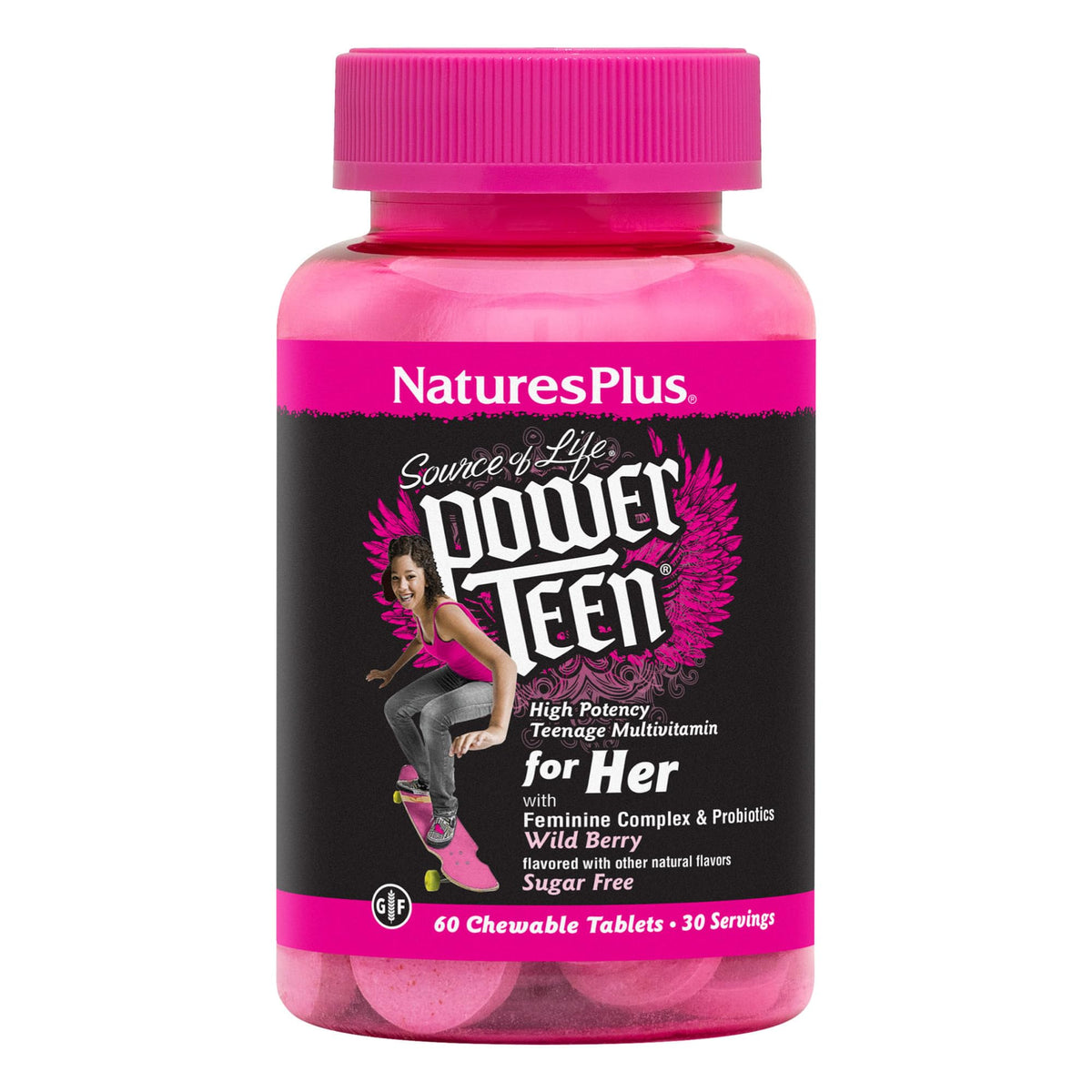 NaturesPlus Source of Life Power Teen pour Elle, comprimés à mâcher au goût de baies