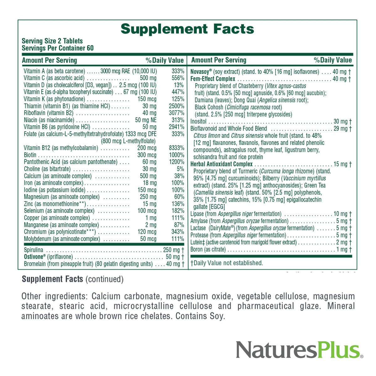 NaturesPlus Source of Life Women comprimés avec des ingrédients naturels