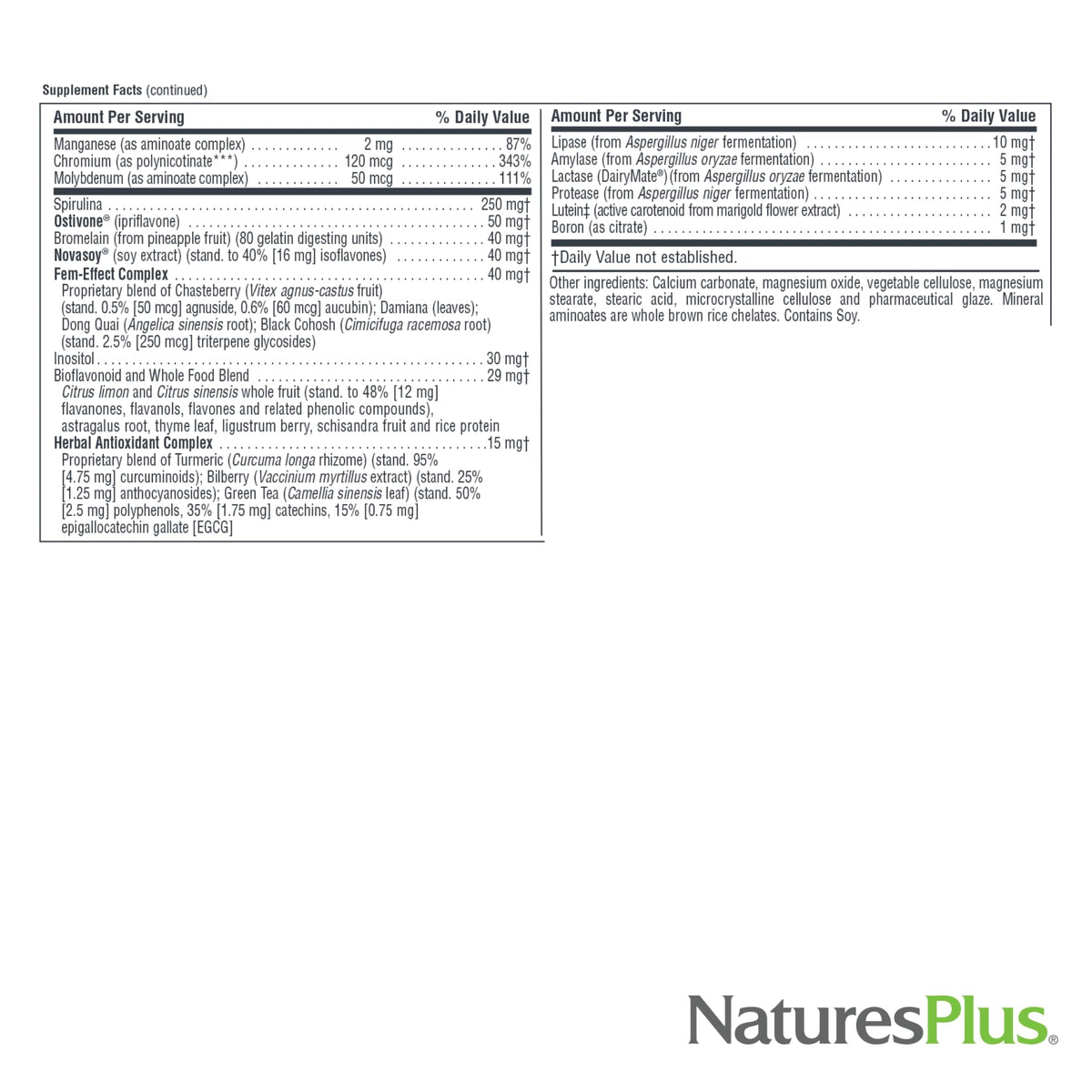 NaturesPlus Source of Life Women comprimés avec des ingrédients naturels