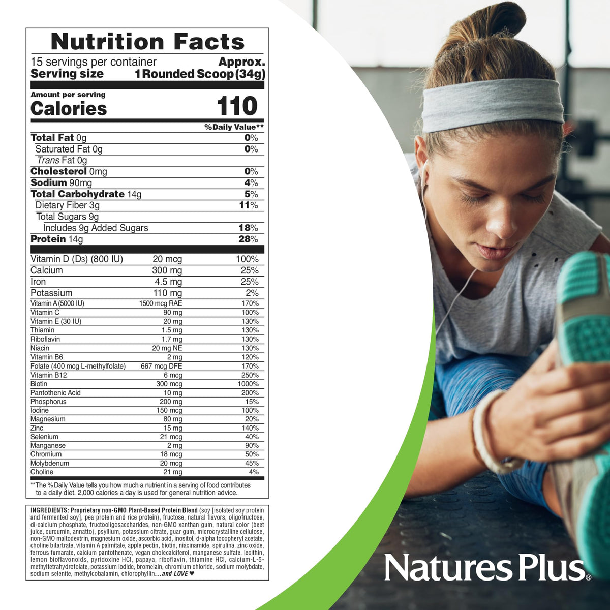 NaturesPlus SPIRU-TEIN Poudre de Protéines sur une table avec fruits