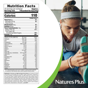 NaturesPlus SPIRU-TEIN Poudre de Protéines sur une table avec fruits