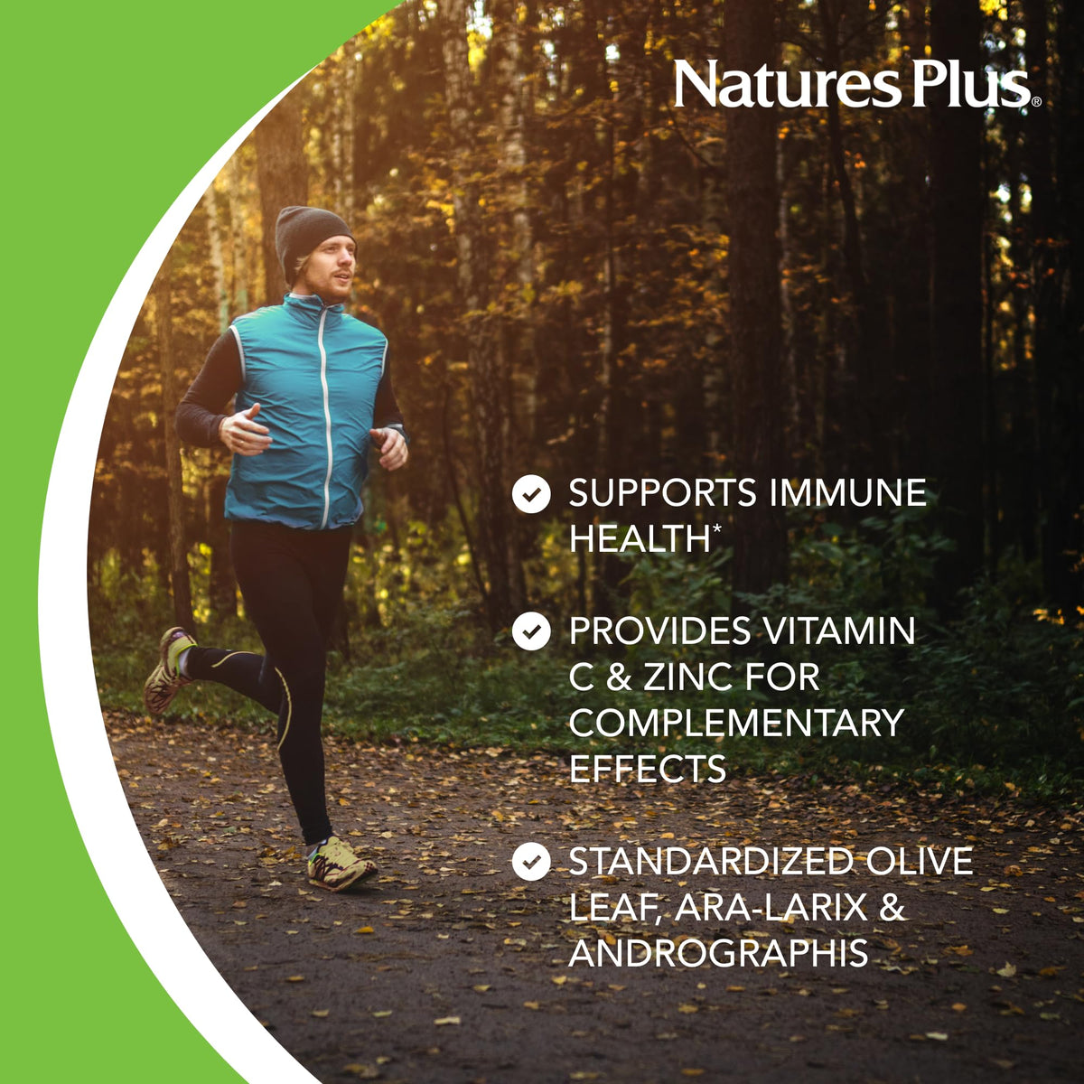 NaturesPlus Tri-daily wellness comprimés avec une main tenant le produit