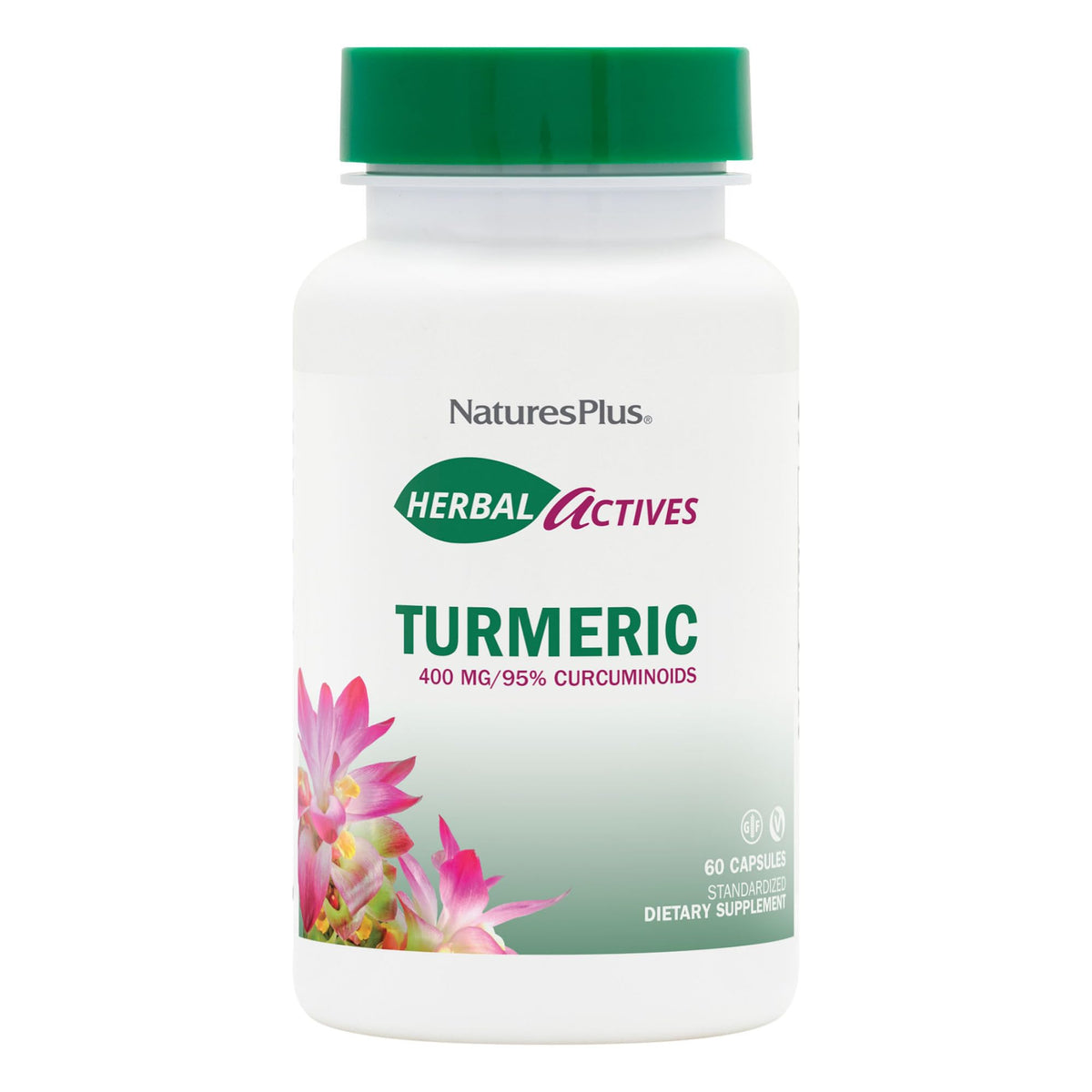 NaturesPlus Turmeric 400 mg gélules végétales, devant de l'emballage