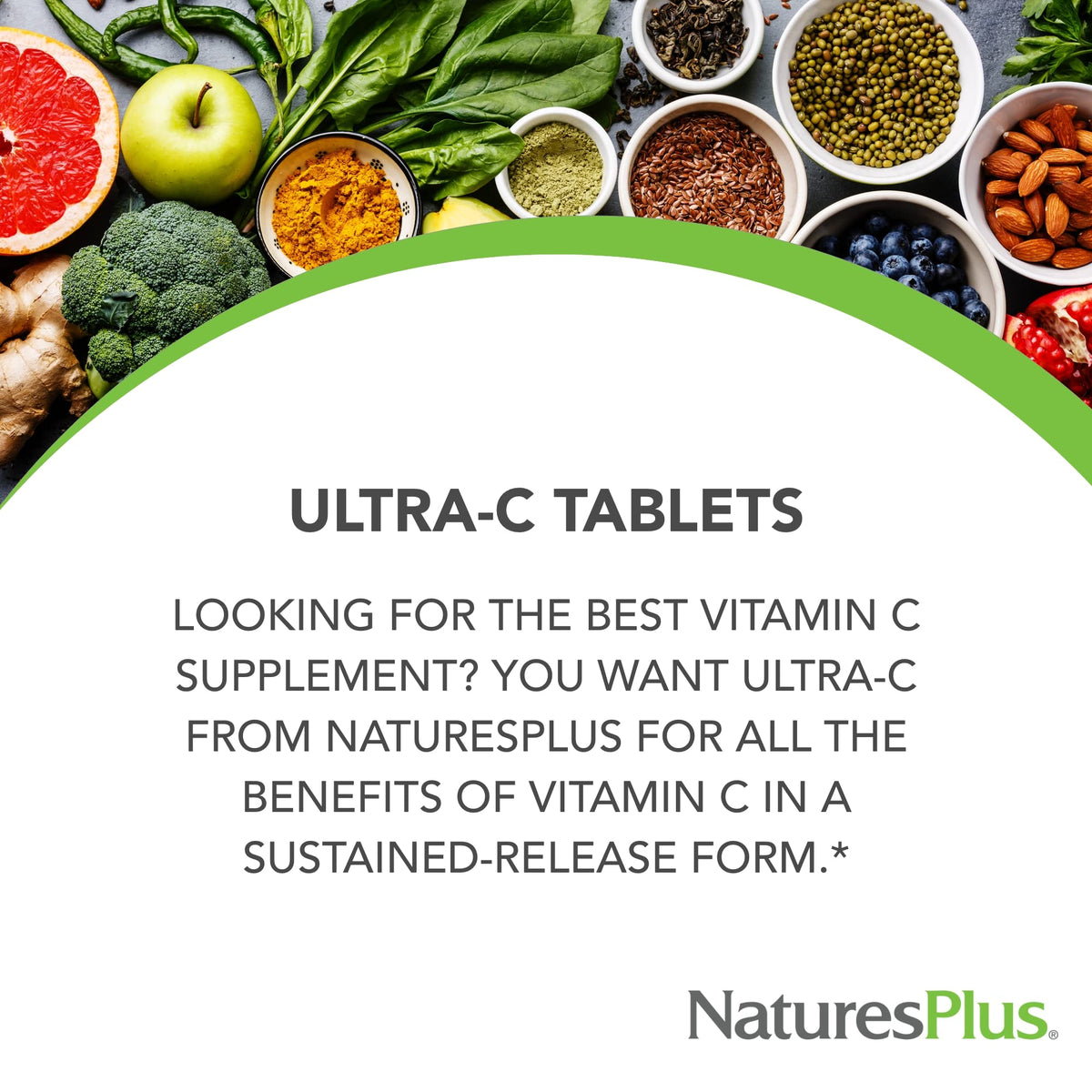NaturesPlus Ultra-C 2000 mg tablettes sur une surface blanche