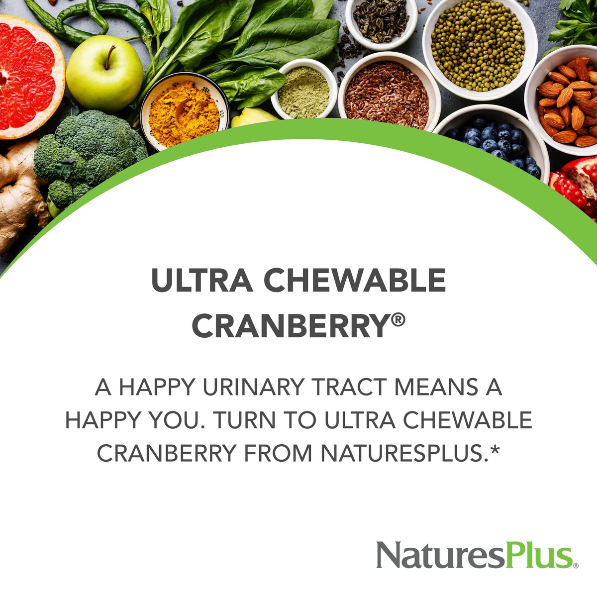 NaturesPlus Ultra Chewable Cranberry comprimés à mâcher sur une table