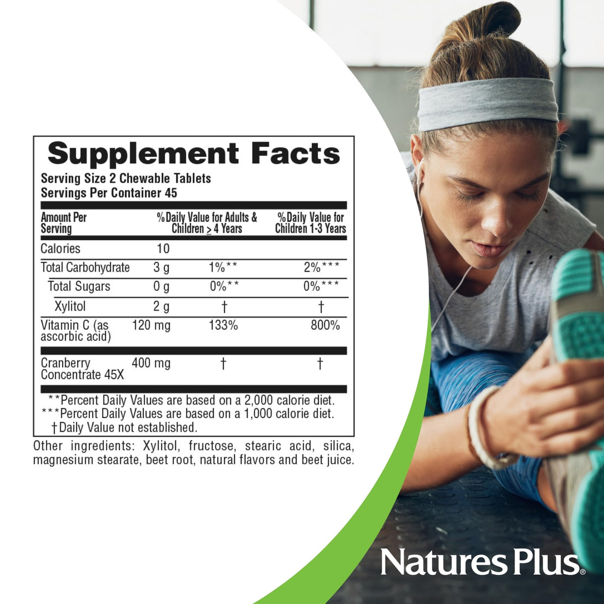 NaturesPlus Ultra Chewable Cranberry étiquette détaillée de la bouteille