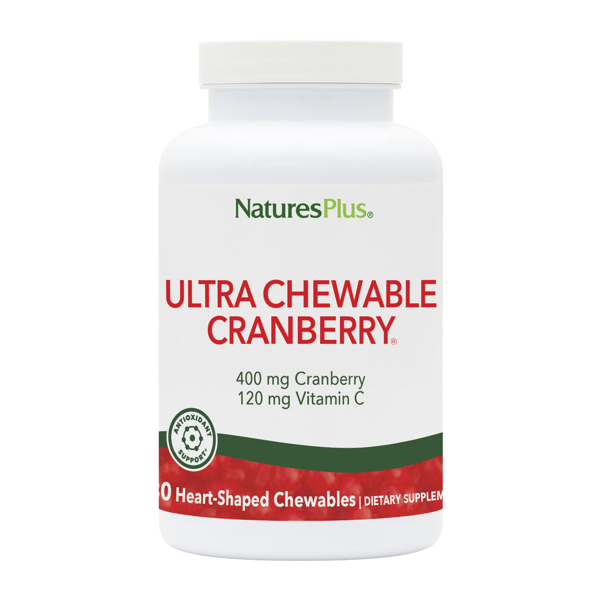 NaturesPlus Ultra Cranberry 180 comprimés au goût fraise, vue de face