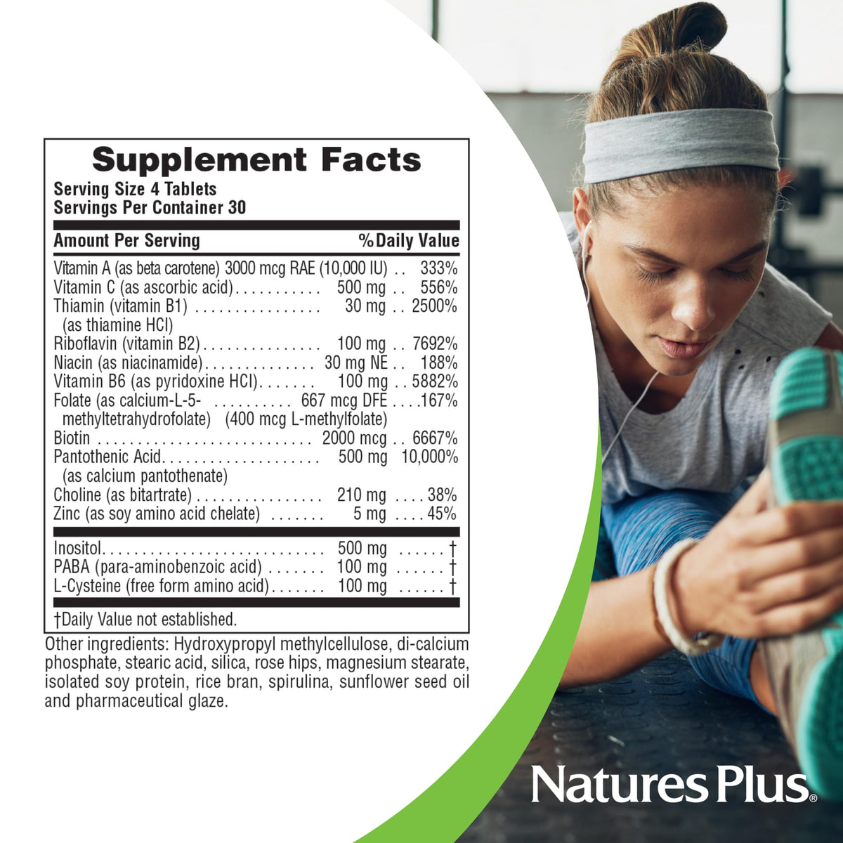 NaturesPlus Ultra Hair comprimés avec emballage sur fond neutre