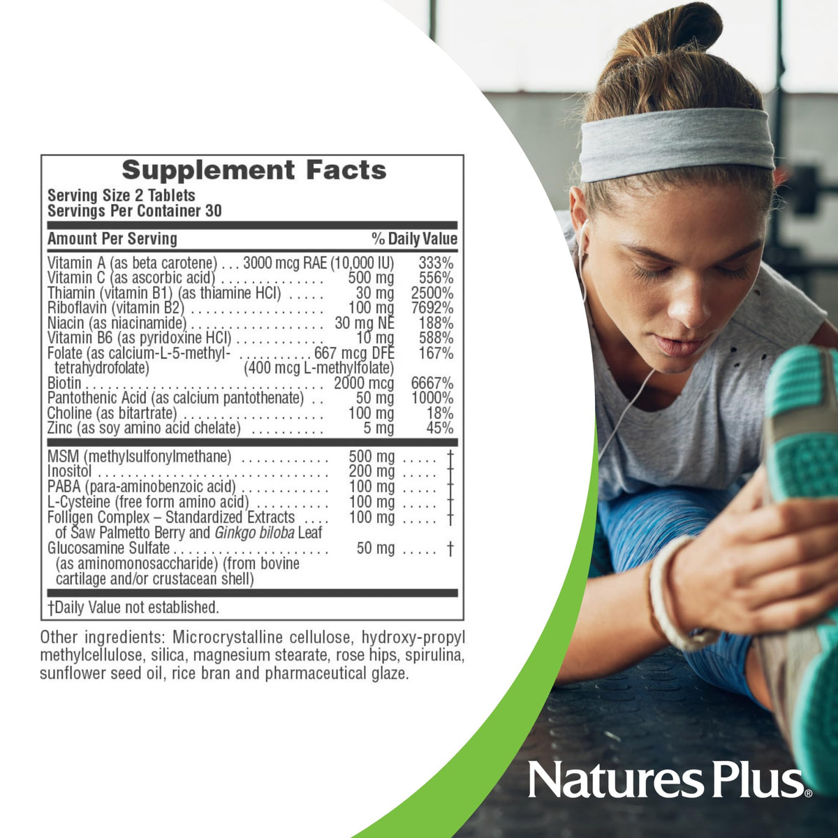 NaturesPlus Ultra Hair Plus comprimés en gros plan sur la texture