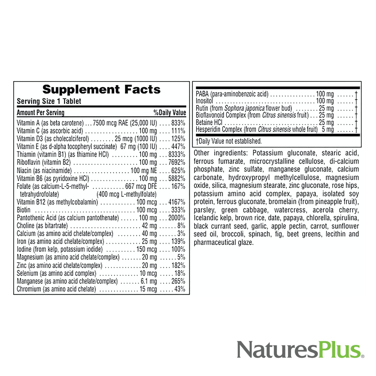 NaturesPlus Ultra II informations nutritionnelles