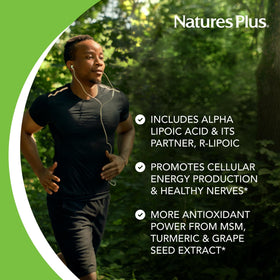 NaturesPlus Ultra Lipoic 60 mini-tabs côté avec vue des comprimés