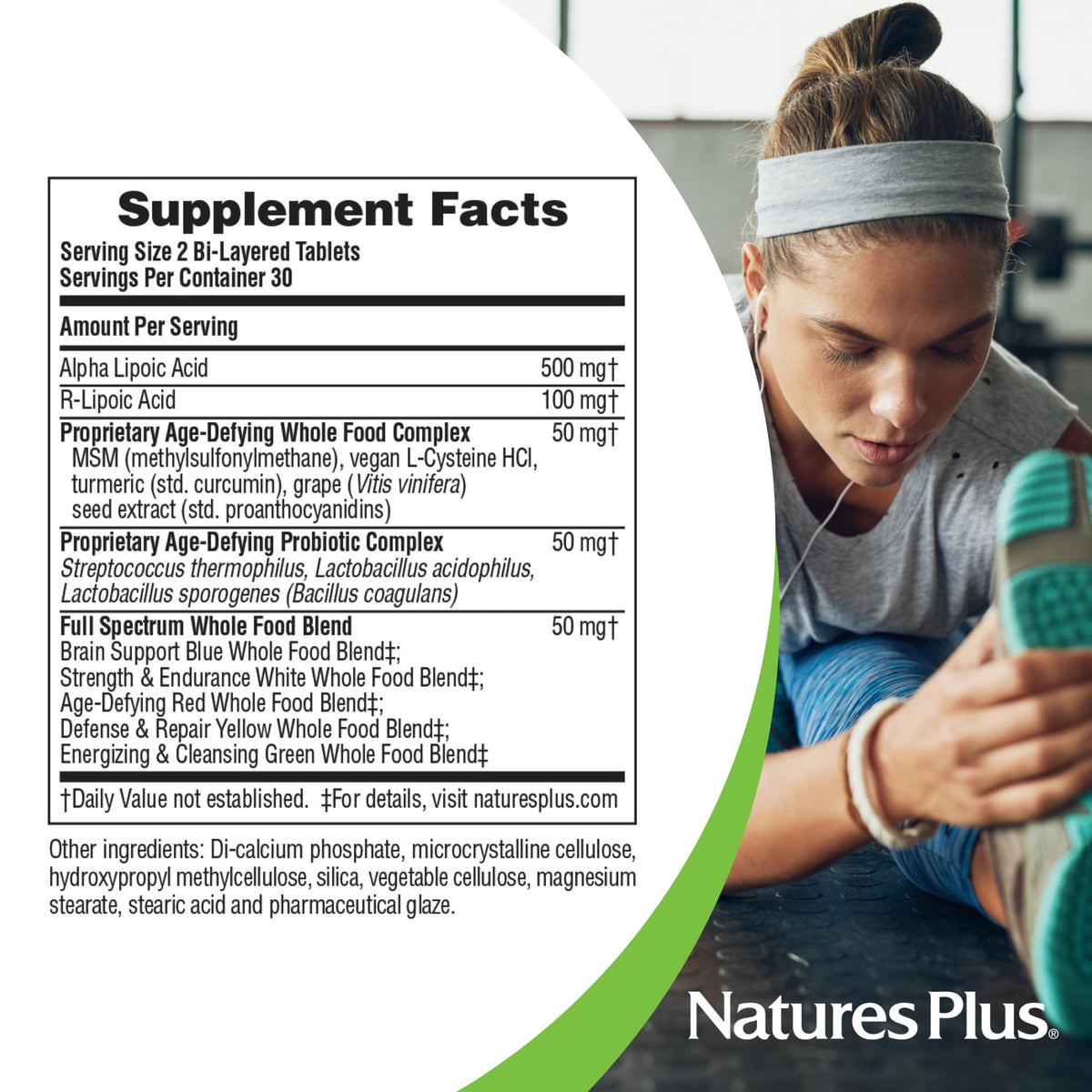 NaturesPlus Ultra Lipoic 60 mini-tabs en environnement de cuisine