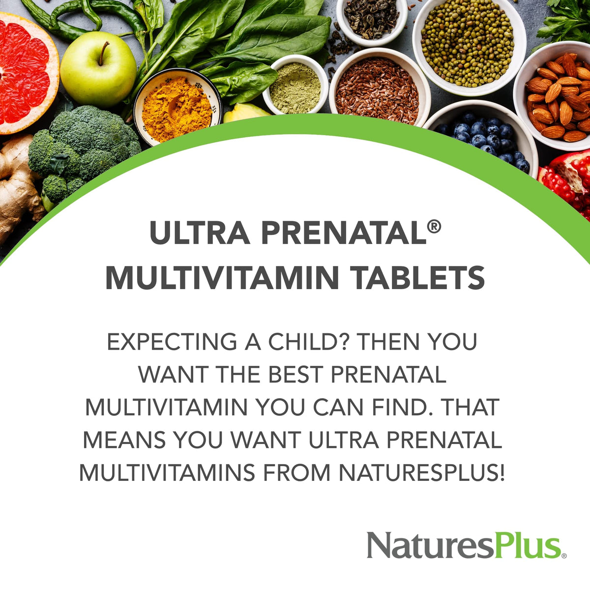 NaturesPlus Ultra Multivitamine Prénatale 800 mcg de folate, vue de côté