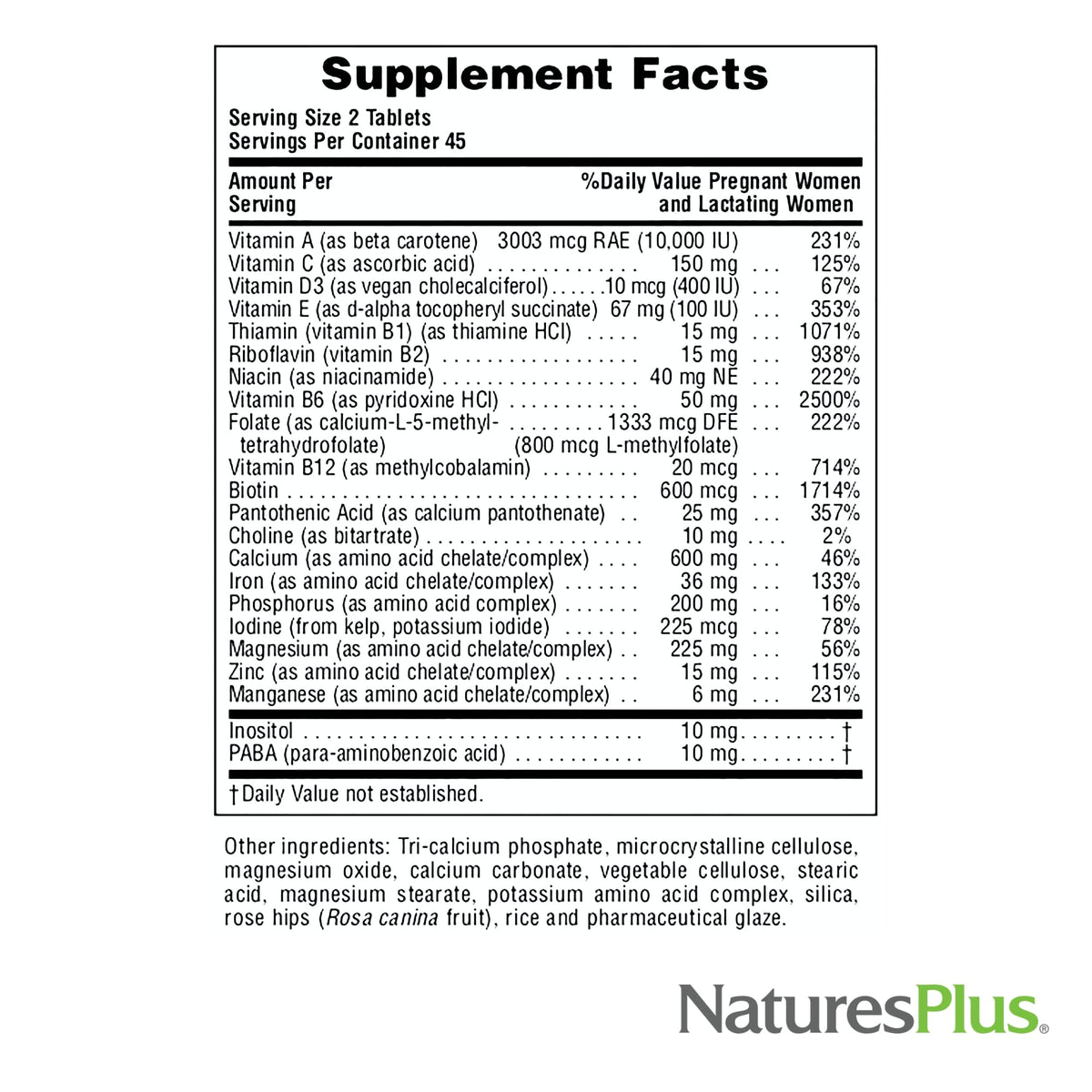 NaturesPlus Ultra Multivitamine Prénatale, emballage en gros plan