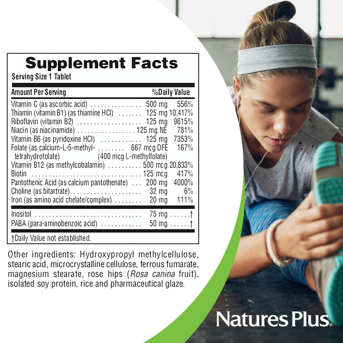 NaturesPlus Ultra-Stress avec Fer, informations nutritionnelles au dos