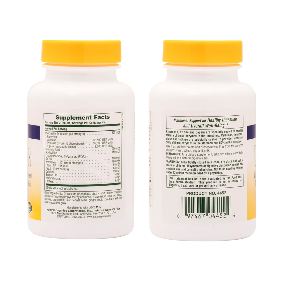 NaturesPlus Ultra-Zyme emballage avec informations nutritionnelles