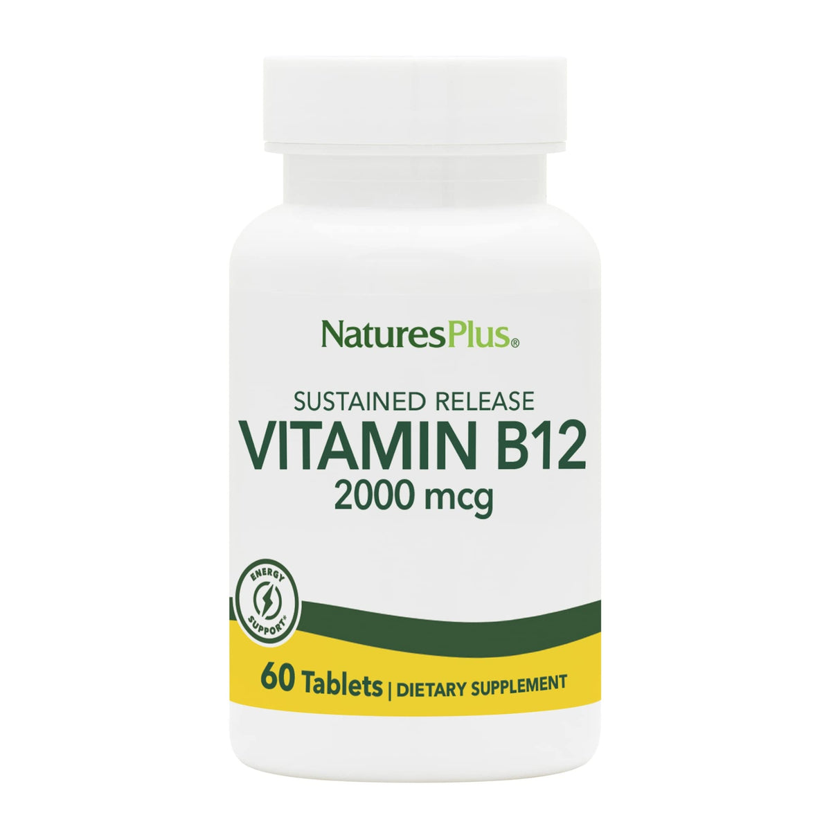 NaturesPlus Vitamine B12 2000 mcg comprimés de face dans l'emballage