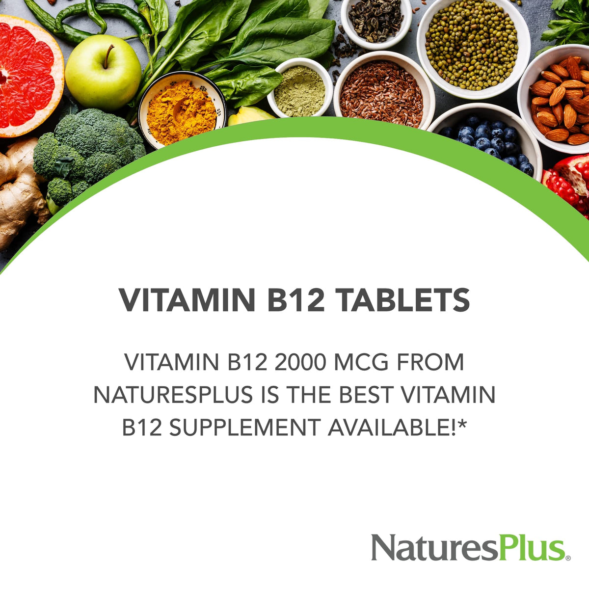 NaturesPlus Vitamine B12 2000 mcg vue de côté avec étiquette