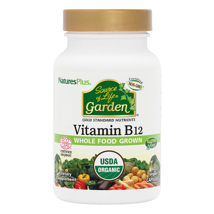 NaturesPlus Vitamine B12 60 capsules vue avant avec étiquette bio