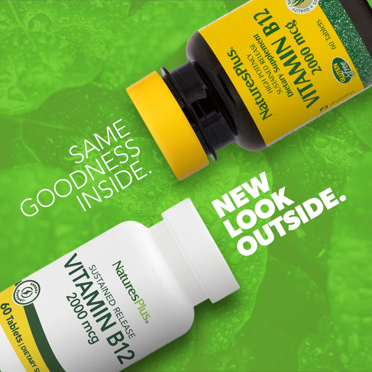 NaturesPlus Vitamine B12 comprimés de près sur une table
