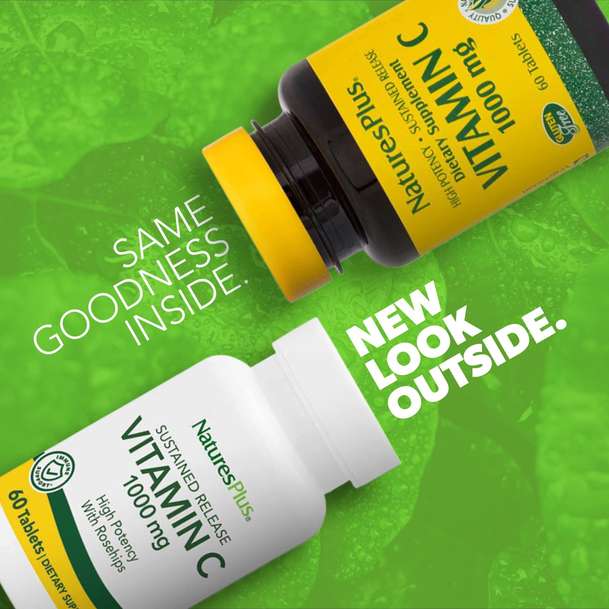 NaturesPlus Vitamine C 1000 mg églantier, emballage et informations nutritionnelles