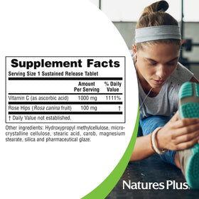 NaturesPlus Vitamine C 1000 mg, présentation des comprimés dans une main