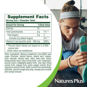 NaturesPlus Vitamine C Mâchable 500 mg, arrière de l'emballage